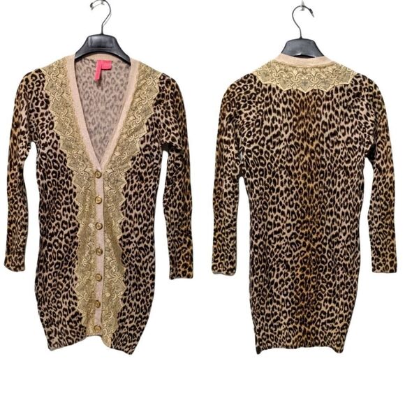 CHARLOTTE Leopard Print Lace Long Cardigan M - Picture 1 of 7